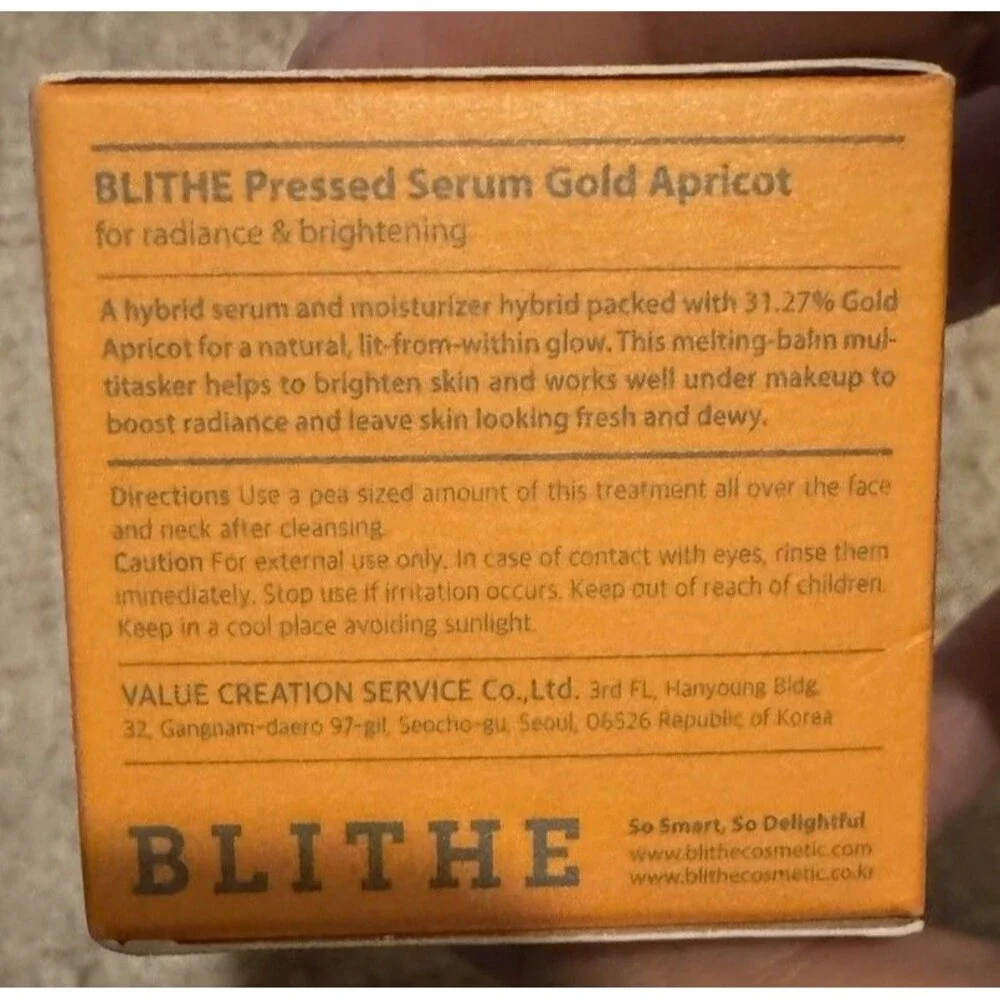 NIB BLITHE Pressed Serum Gold Apricot | Glow 0.91 Fl Oz 27 ml